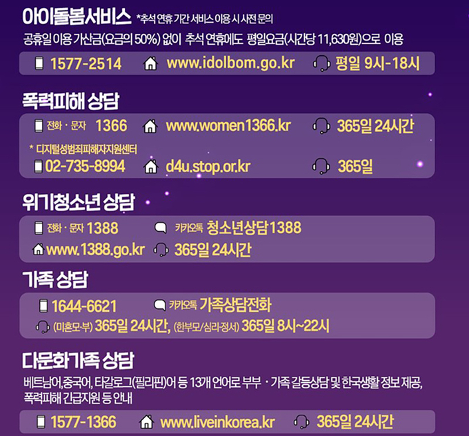 추석 연휴 민생 안정 서비스 안내