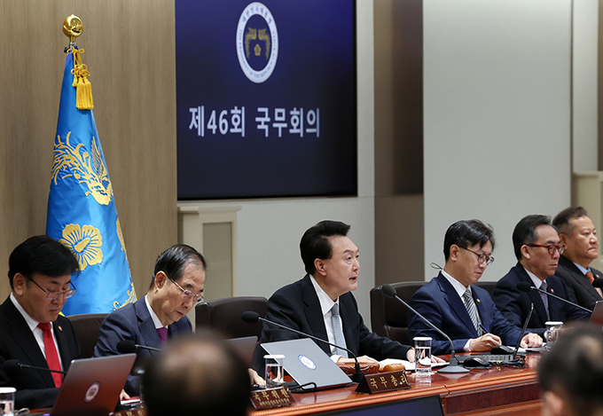 윤석열 대통령이 29일 서울 용산 대통령실 청사에서 열린 제46회 국무회의에서 발언을 하고 있다. (사진=대통령실)