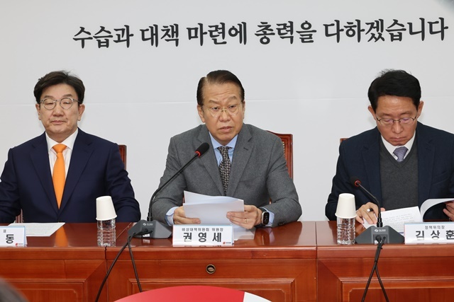 국민의힘 권영세 비상대책위원장이 6일 오전 서울 여의도 국회에서 열린 비상대책위원회의에서 발언하고 있다. 2025.1.6. / 연합뉴스