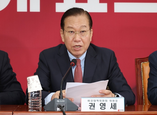 국민의힘 권영세 비상대책위원장이 17일 국회에서 열린 비상대책위원회의에서 발언하고 있다. 2025.4.17. / 연합뉴스