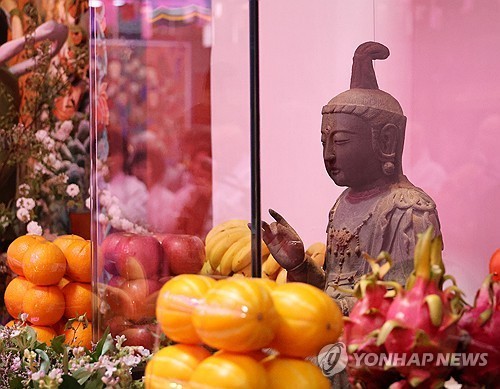 지난 10일 충남 서산시 부석사에서 금동관세음보살좌상 일본 반환을 위한 봉송법회가 열렸다. 사진은 금동관세음보살좌상의 모습. 2025.5.12. / 연합뉴스