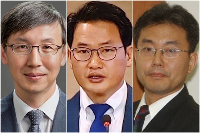 조국혁신당은 12일 이른바 '3대 특검법'(내란특검법·김건희특검법·채상병특검법)에 따른 특별검사 후보자로 한동수 전 대검찰청 감찰부장(왼쪽부터), 심재철 전 법무부 검찰국장, 이명현 전 국방부 검찰단 고등검찰부장 등 3인을 추천했다. / 연합뉴스