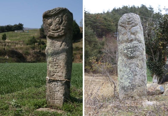 왼쪽부터 남장승(진서대장군)과 여장승 (사진=문화재청)