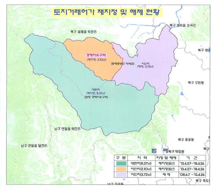 토지거래허가 재지정 및 해제 현황. (포항시 제공)